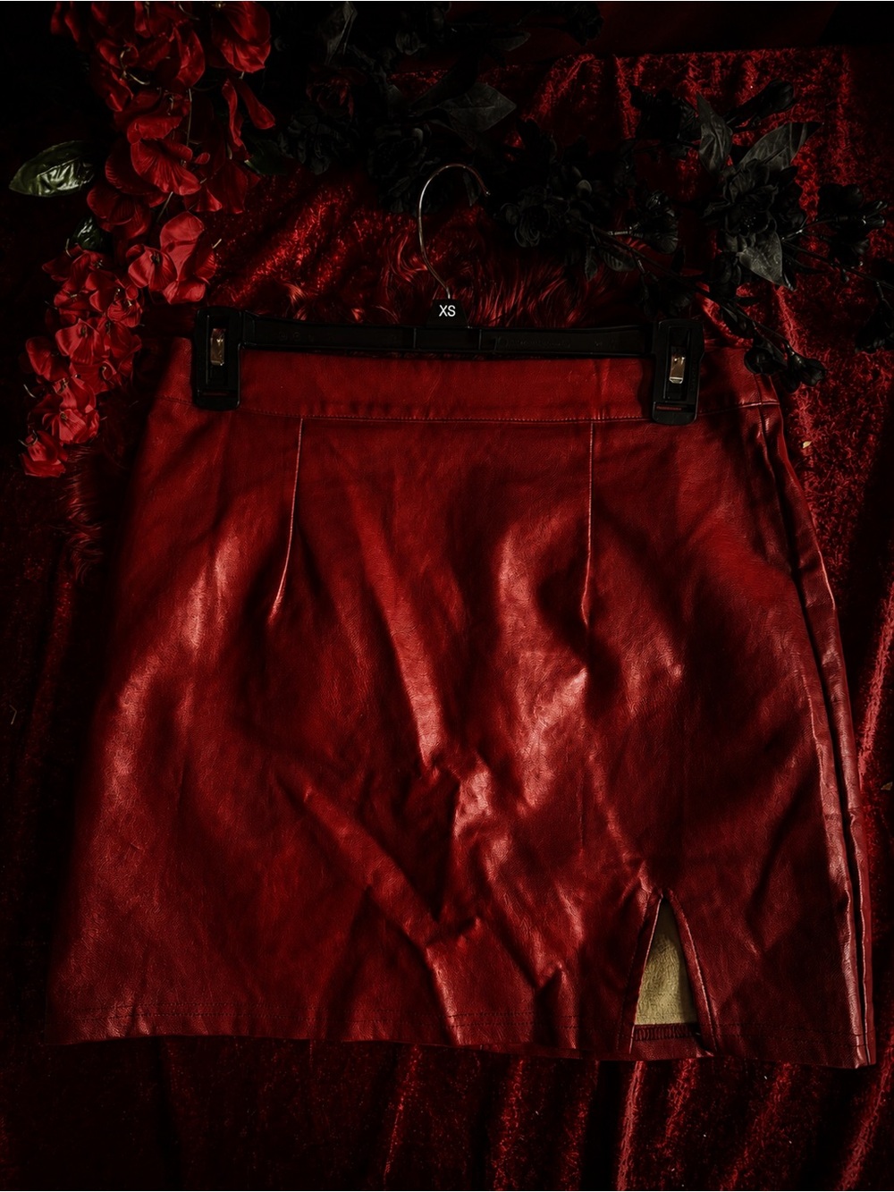 Red Faux Leather Mini Skirt